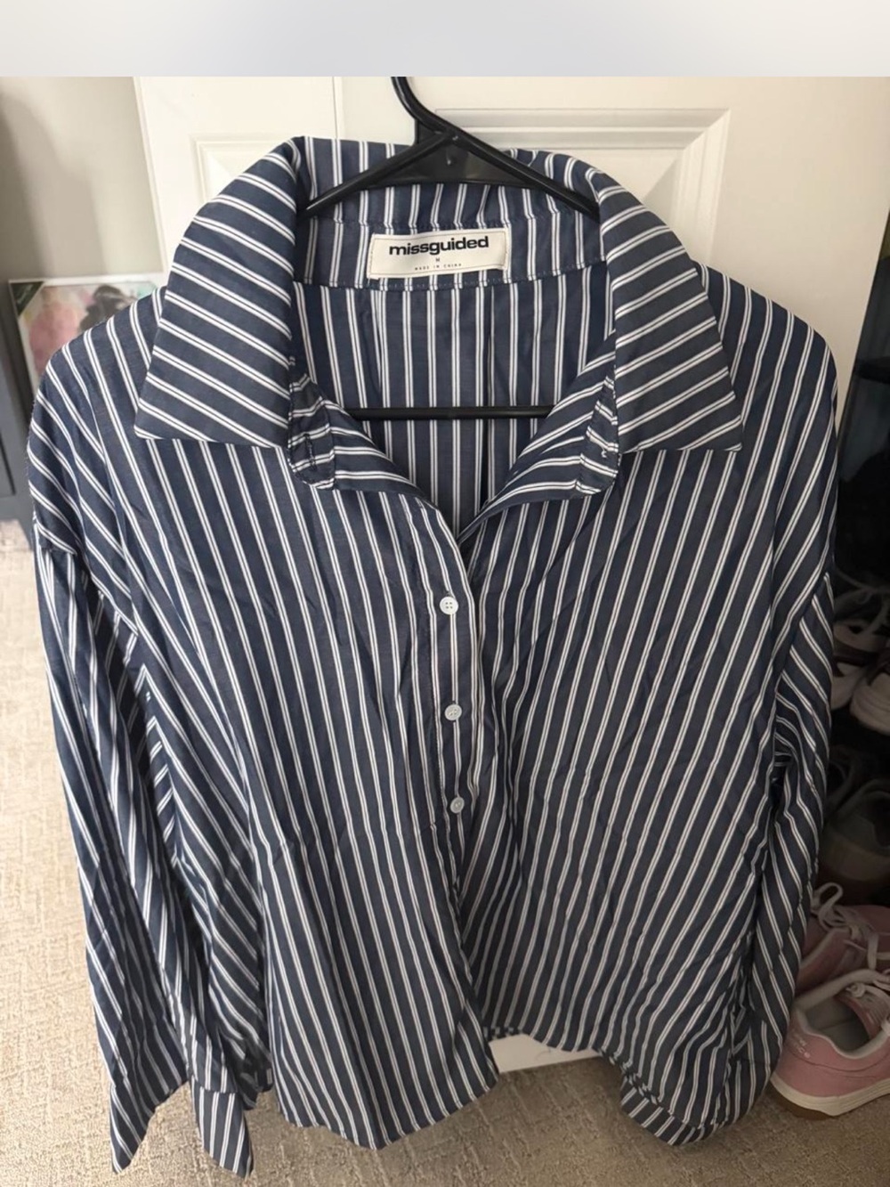 Missguided Navy + White Striped Button-Down Shirt